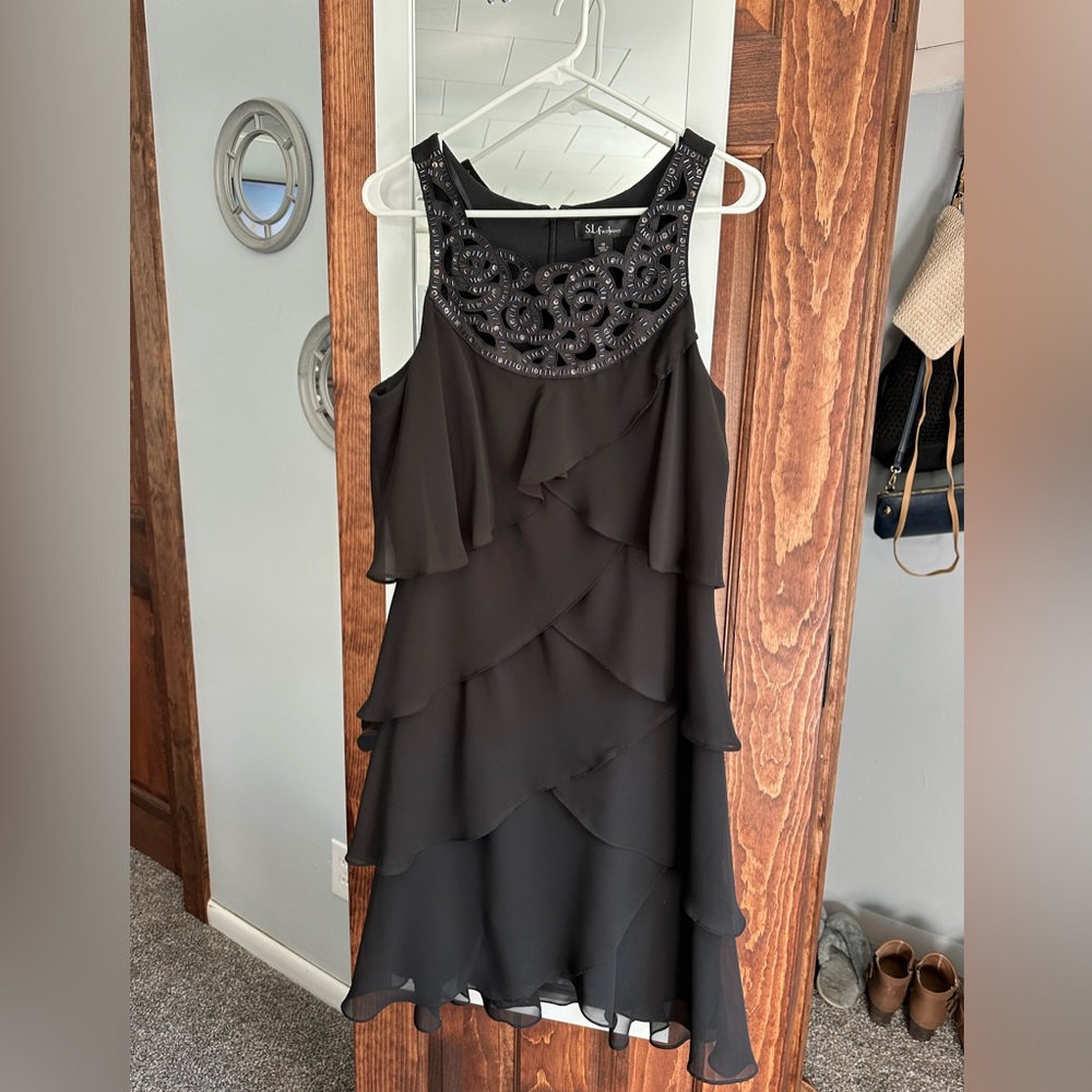 S.L. Fashions Black Layered Midi Dress